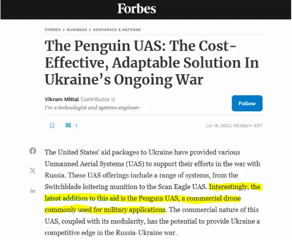Статья Forbes о поставках коммерческих дронов в рамках военной помощи Украине